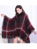 Loose Neck Poncho W/ Big Plaid